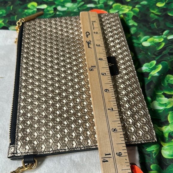 India Hicks Moonlight Metallic Gold Black Leather Clutch Wristlet NEW - Picture 14 of 16